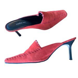 Vintage Sacha Too Leather Suede Square Toe Mule Heels 7.5